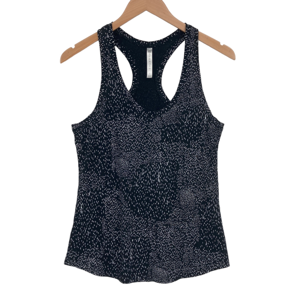 Fabletics Activewear Tank Top Women Small Black White Polka Dots Knit Round Neck